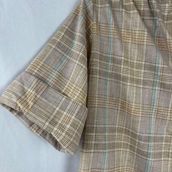 Vintage 80s Carousel Plaid Shirt Women Large Brown Popover Short Sleeve Retro - Picture 3 of 7
